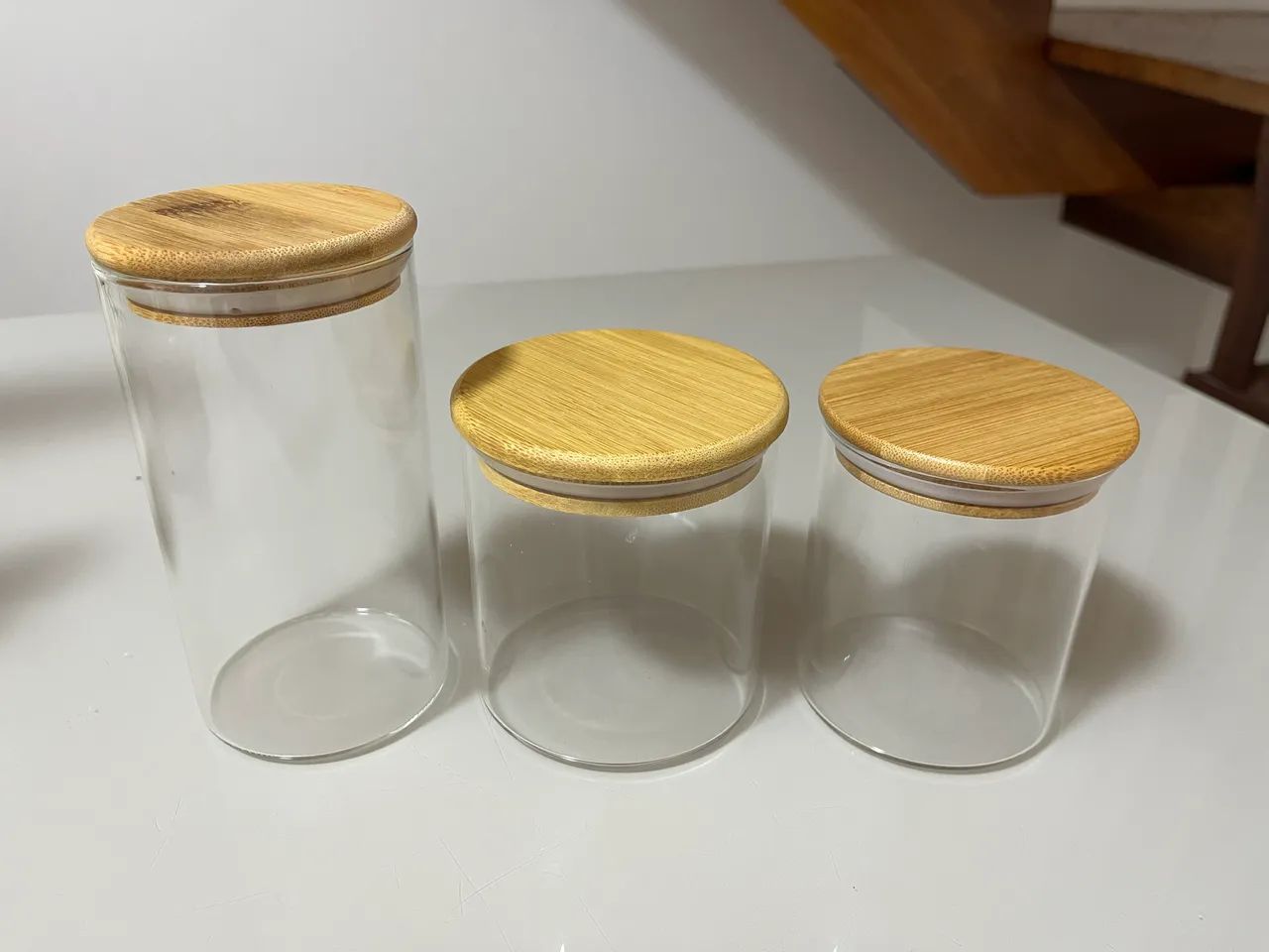 Potes e Açucareiro de vidro com bambu  - Foto 2