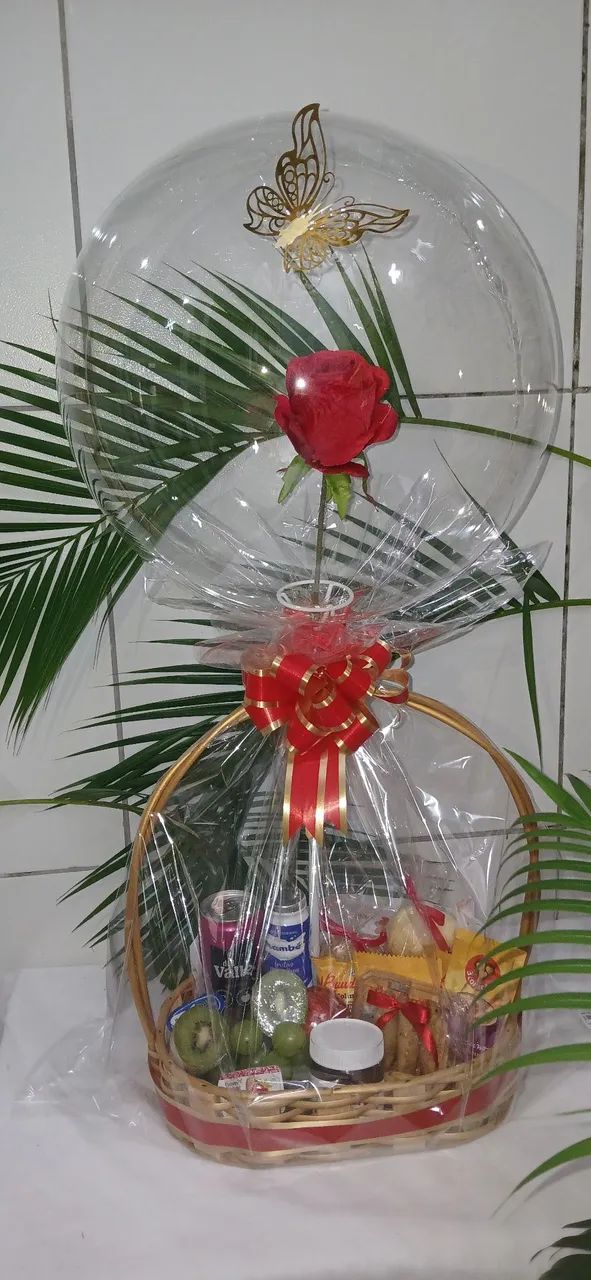 Cesta Café da Manhã Rosa Encantada Balão Buble  - Foto 4