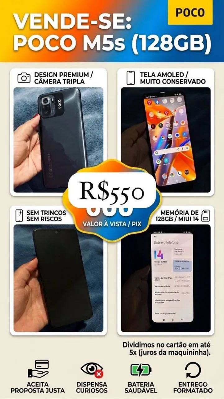 Vende_se POCO M5s  128 Gigas  bem conservado, original $550