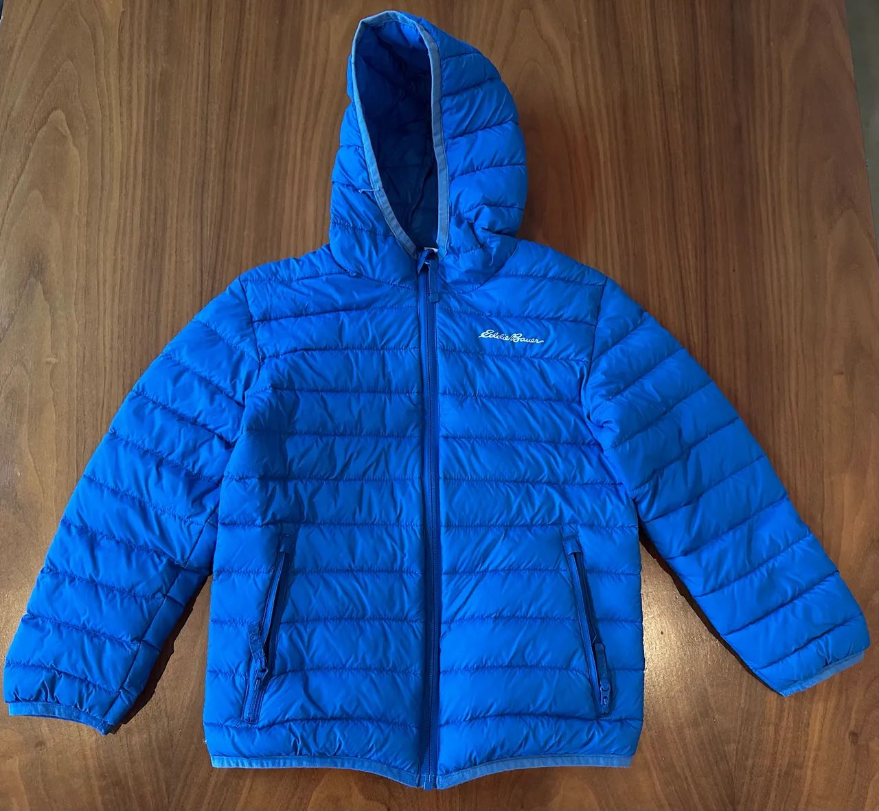 Casaco puffer infantil azul com capuz tamanho 5/6