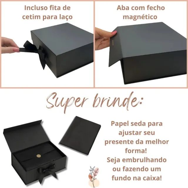 Caixa premium rígida com ímã personalizada com sua logo 28x20x9cm - Foto 4