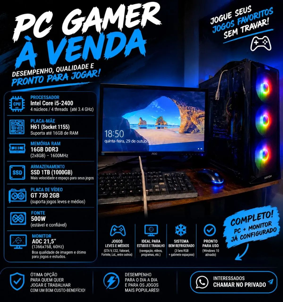 Vendo PC GAMER semi novo 