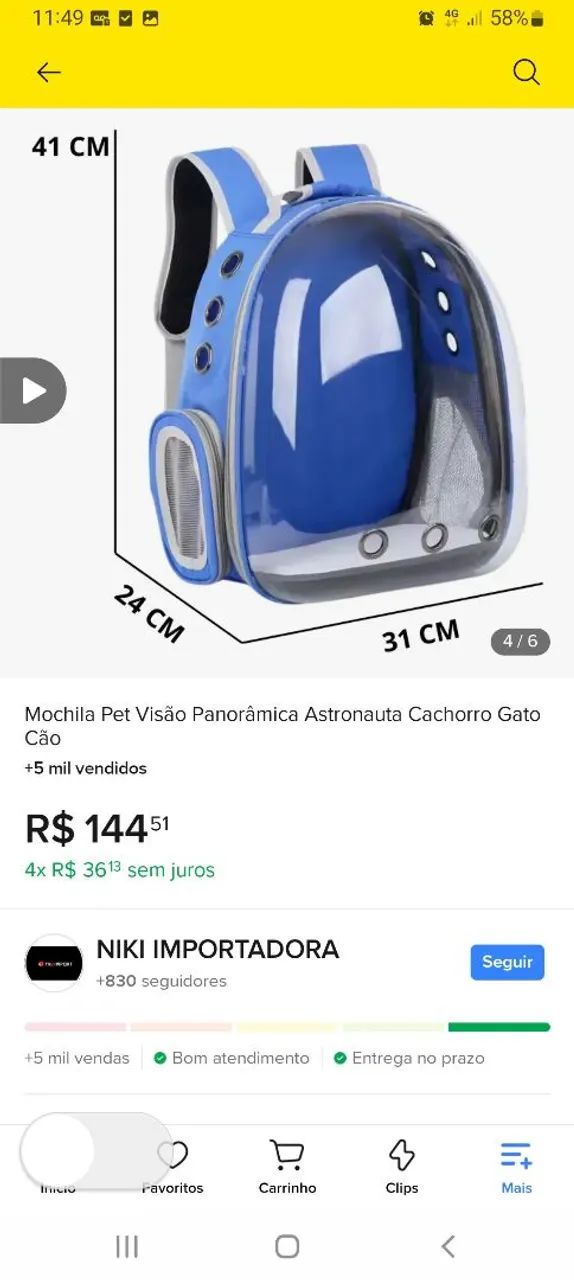 Mochila Pet Visão Panorâmica Astronauta - Foto 6