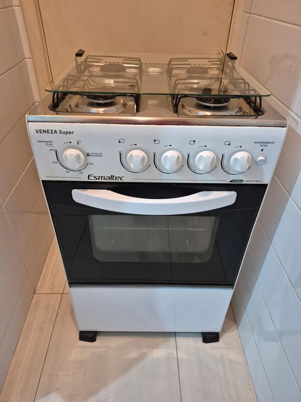 Fogão Esmaltec Veneza Super 4 bocas branco acendimento automático