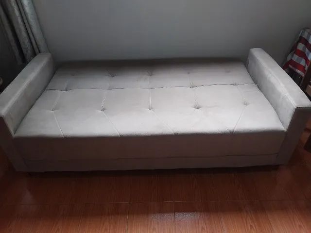 Sofá cama usado - (Aurora Suede/Adonai Estofados/Bege/Com Defeito/Retirada) - Foto 3