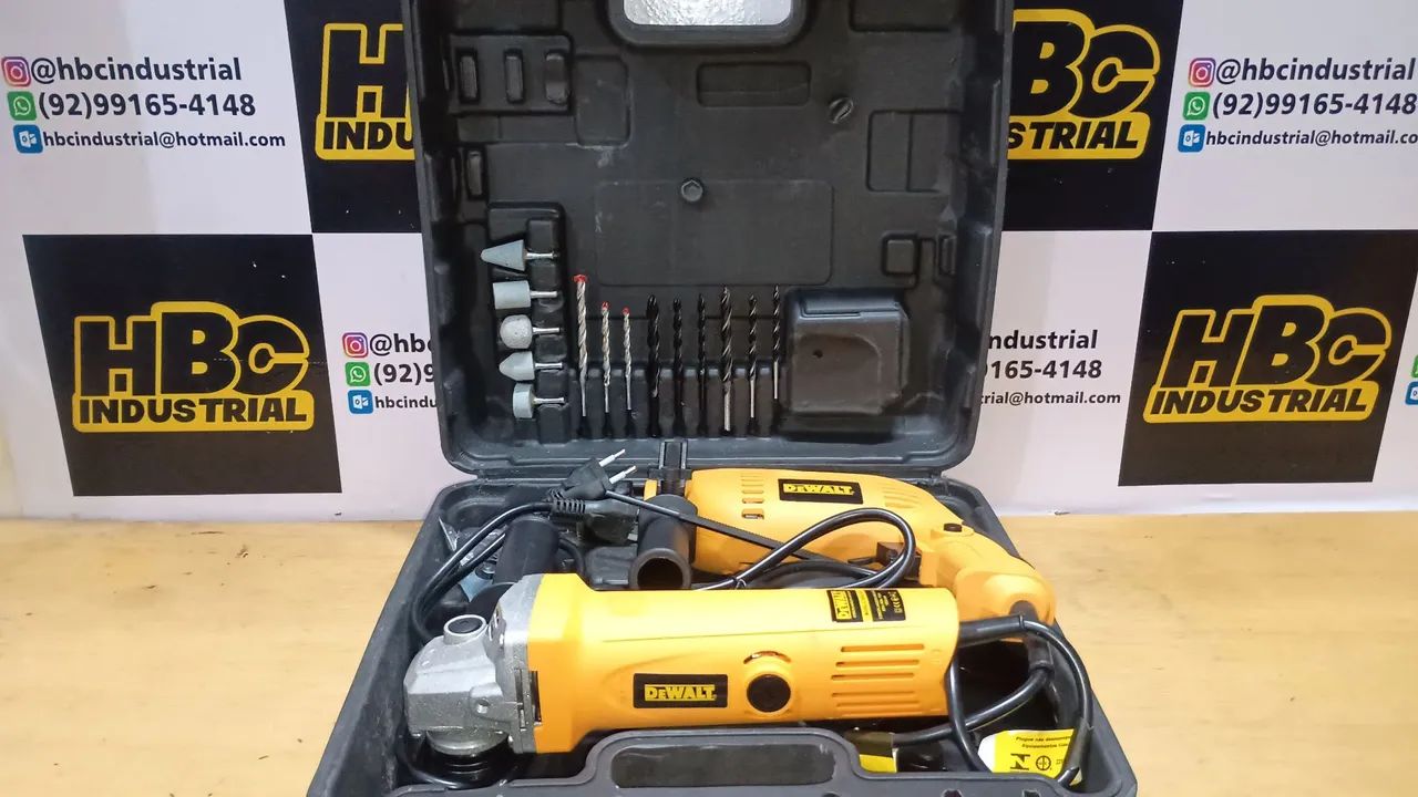 KIT Dewalt Importado ESMERILHADEIRA E FURADEIRA 900W COM MALETA 