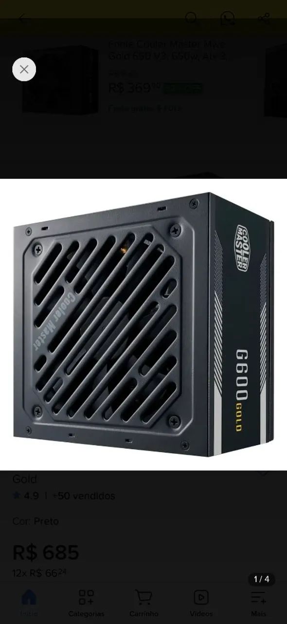 Fonte Cooler Master, G600, 80plus Gold - 600W