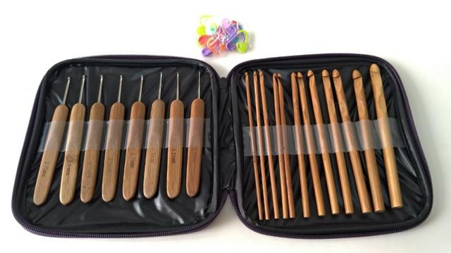 Kit Agulha Crochê Em Bambu 20 Peças Com Estojo E Marcadores - Foto 4