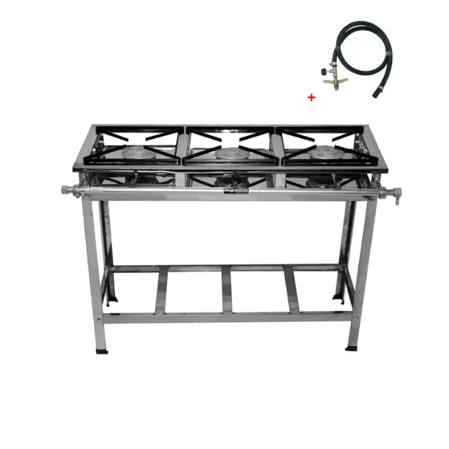 Fogão industrial Alta Pressão Em inox 3 Bocas Com Kit Gás