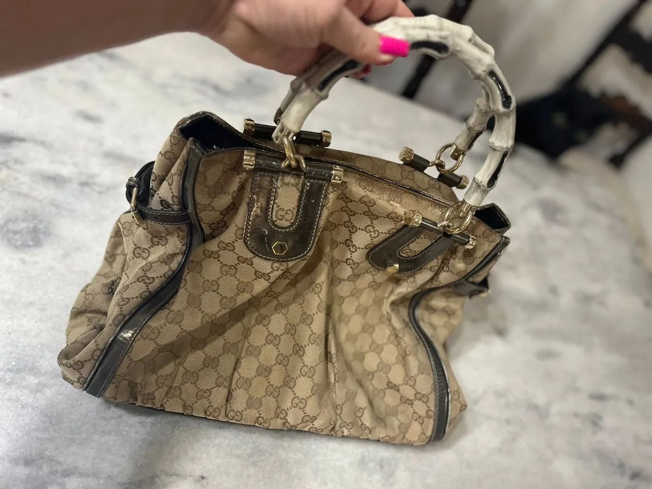 Bolsa Tote Gucci Bamboo Canvas Original