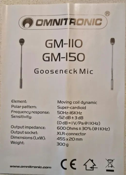 Microfone de Gooseneck OMNITRONIC GM-IIO / GM-150