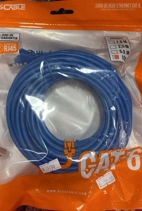 Cabo de Rede PlusCable CAT 6 10m RJ45 Azul  Patch Cord -Loja Coimbra Computadores  - Foto 2