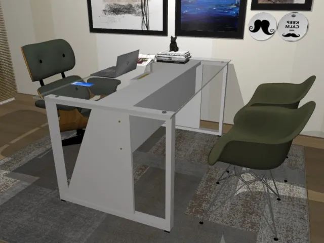 Mesa de Escritório. Em Madeira Maciça, square trapeze executive. Luxo. Com Vidro Temperado