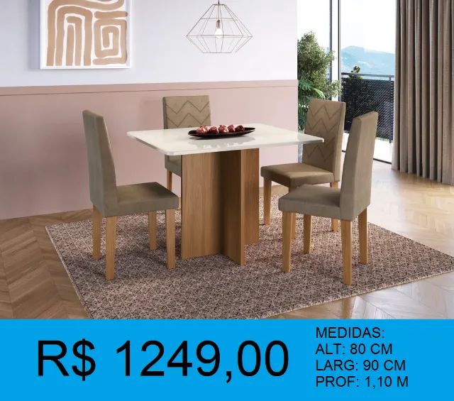 Mesa com 4 cadeiras para sala de jantar - Entrega e montagem gratis  - Foto 2