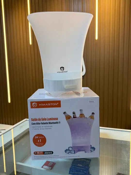 Balde de Gelo Luminoso c/ Caixa de Som Bluetooth 