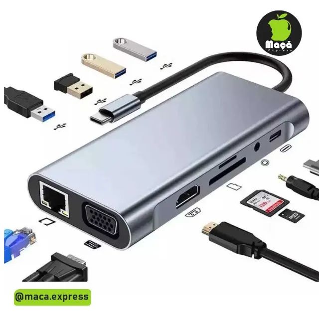 Hub Usb C Hdmi 4k Adaptador Tipo C 10 Em 1 Vga Rj45 Micro Sd ...