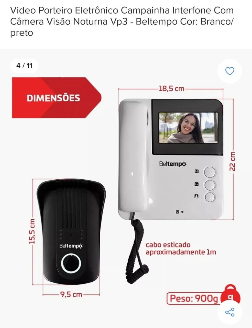 Video Porteiro Eletrônico Beltempo com Câmera Noturna - Foto 3
