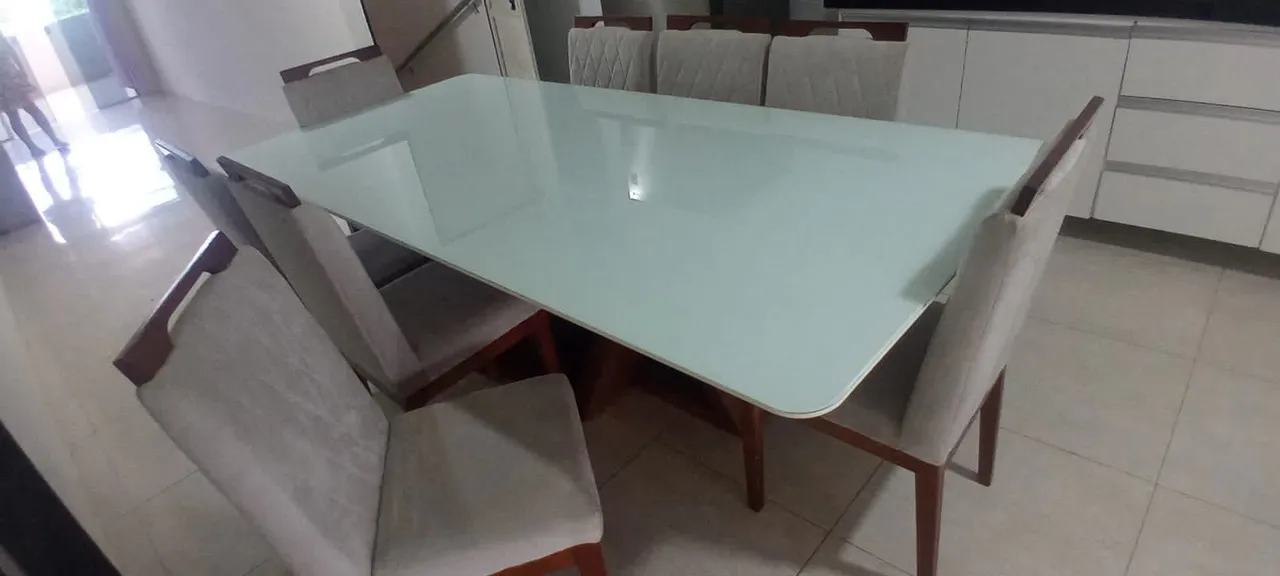 Mesa de Jantar de Vidro 6 Cadeiras