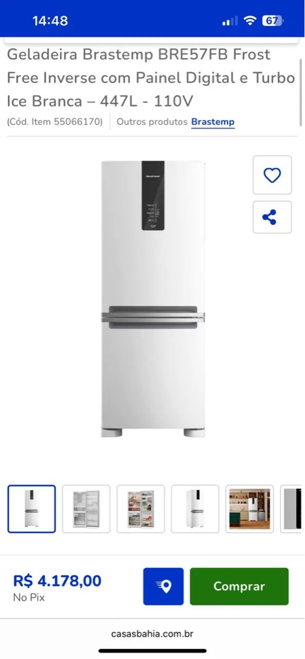 Geladeira Brastemp BRE57FB Frost Free Inverse Painel Digital e Turbo Ice - 447L - 110V - Foto 4