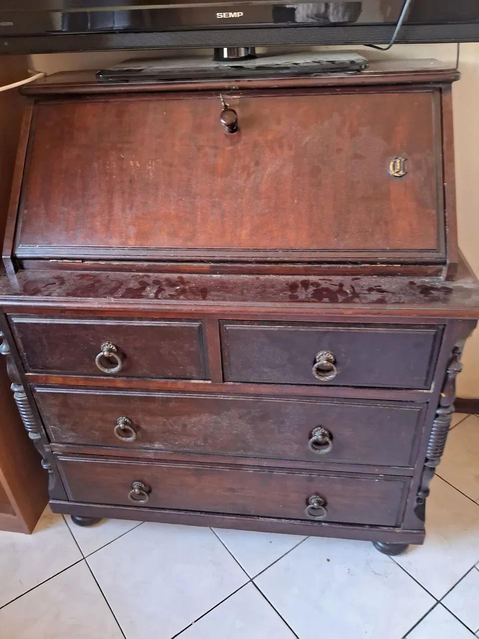 Escrivaninha Antiga de Madeira Maciça 