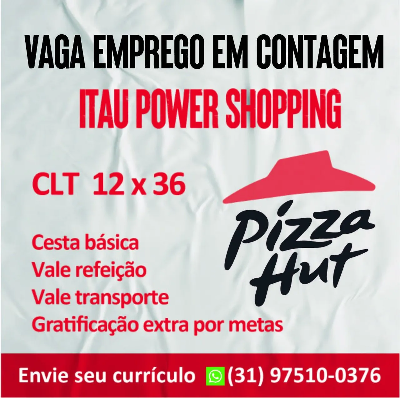 Vaga de emprego Contagem MG