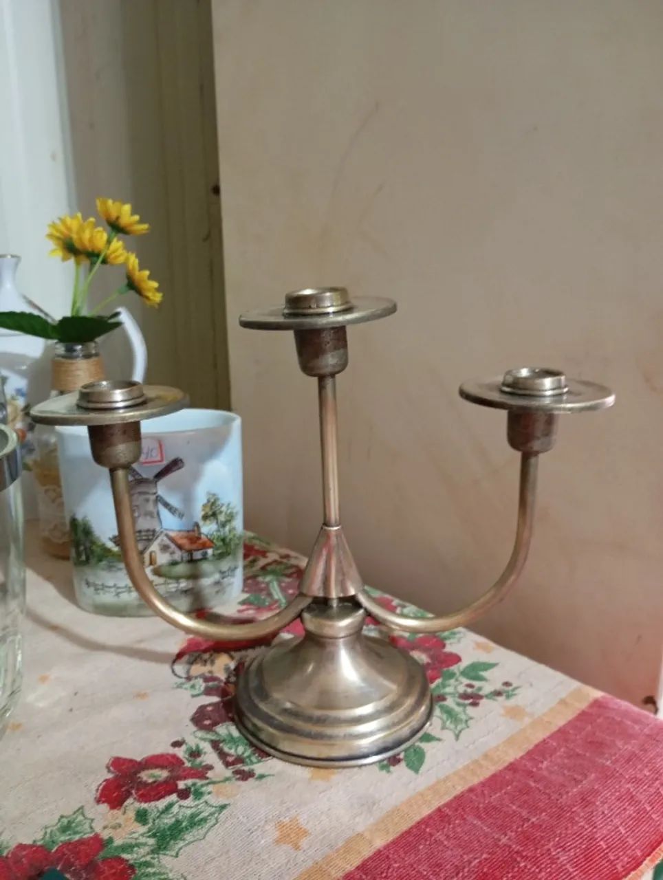 castiçal candelabro antigo 3 velas 