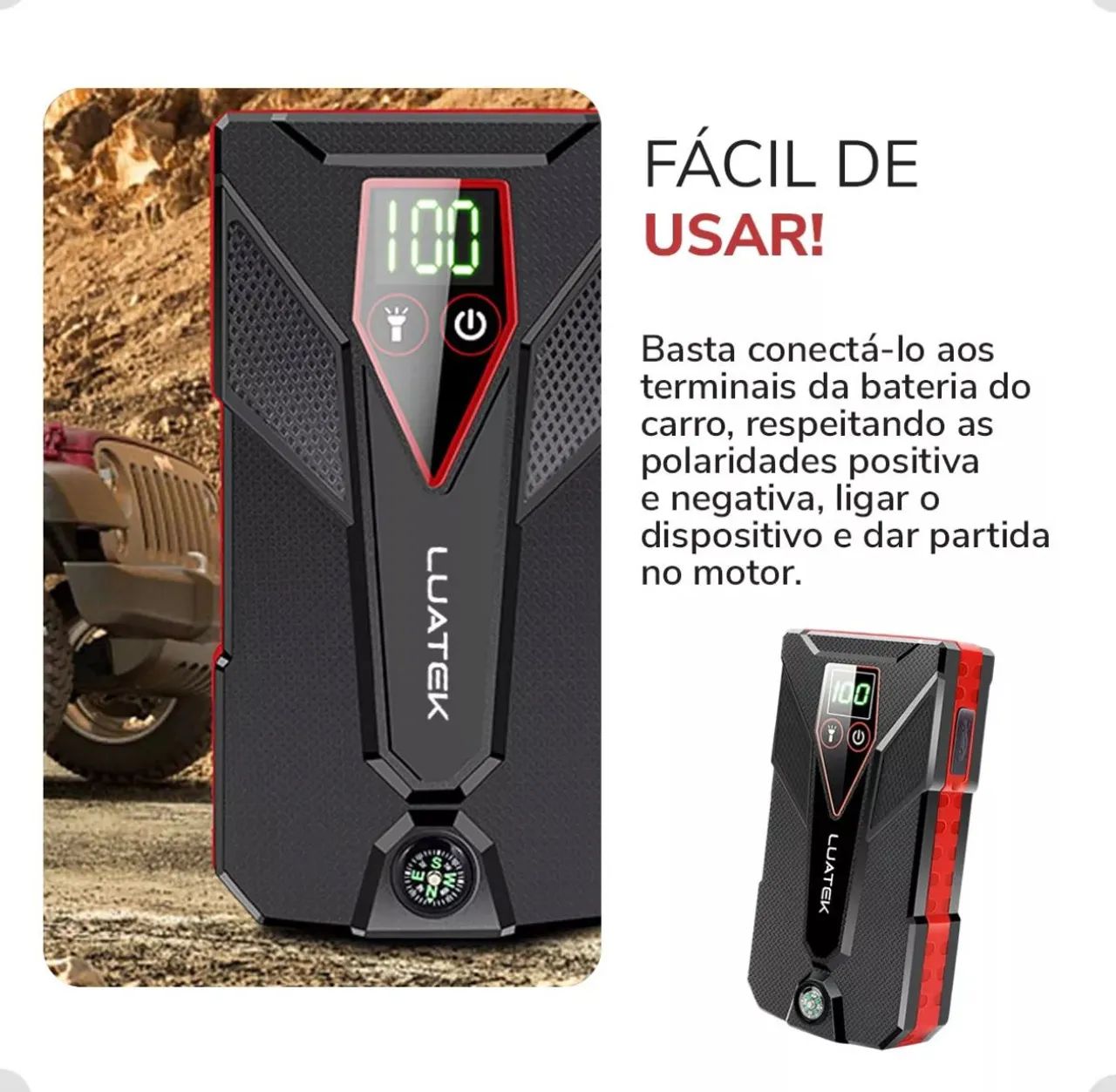 Auxiliar de partida Luatek compressor luz de emergência Power bunker - Foto 7