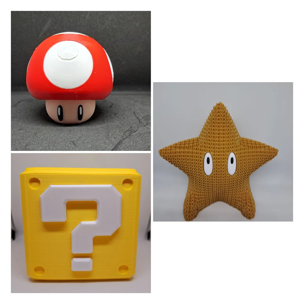 Kit 3D Super Mario - Cogumelo, Bloco  e Estrela