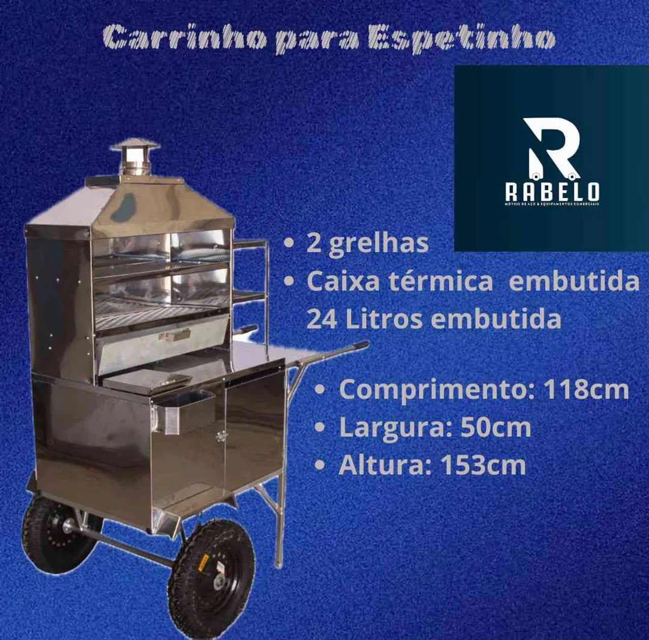 Carrinho de espetinho inox c/2 grelhas em até 10x sem juros no cartão