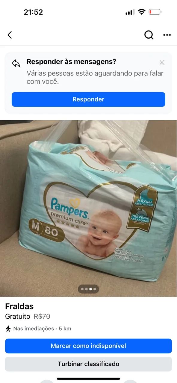 Fralda Pampers Premium Care M - 6 a 10kg 80 Unidades