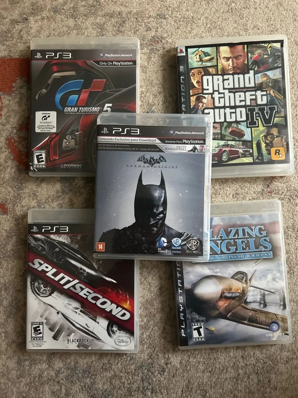 Jogos PS3 - Gran Turismo 5, Batman Arkham Origins, Split/Second, GTA IV e Blazing Angels