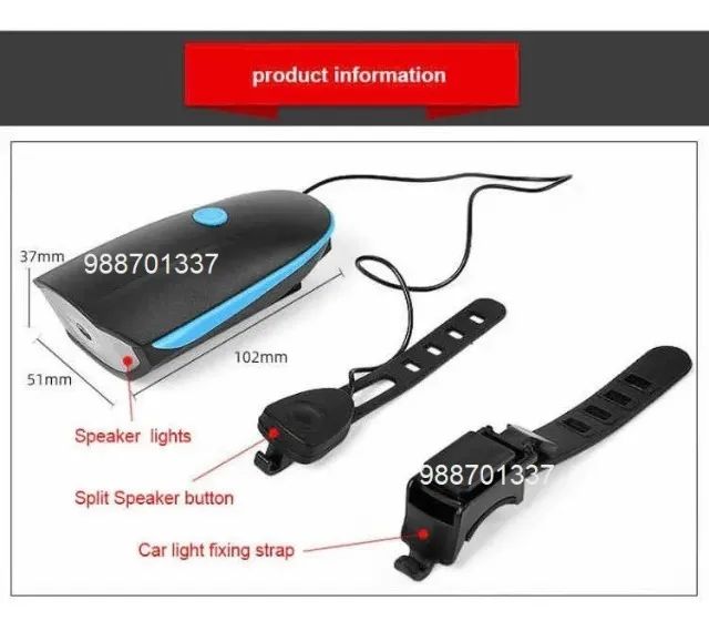 Farol Lanterna Para Bicicleta Bikes usb Recarregável Com Buzina - Foto 3