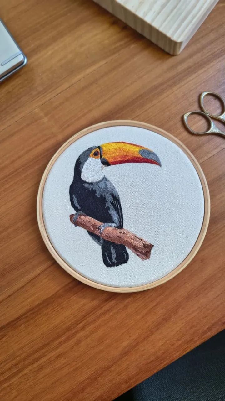 Bordado realista - tucano-toco 
