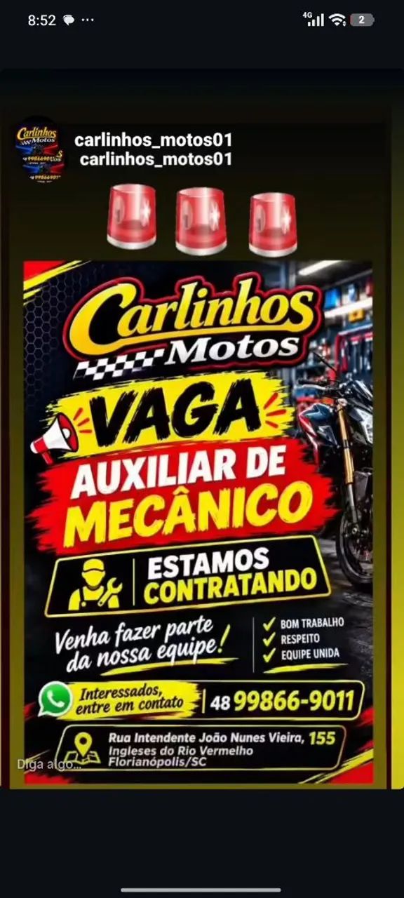 Vaga de auxiliar de mecânico 