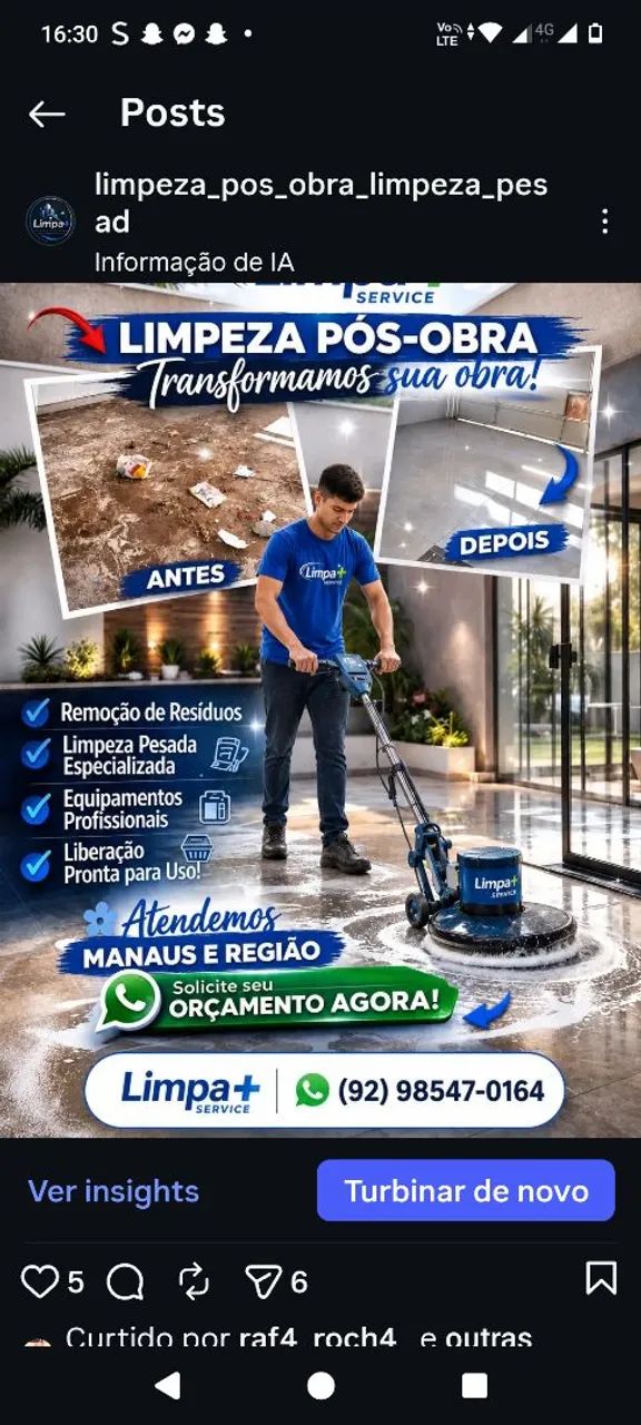 Limpeza pós obra Manaus ?