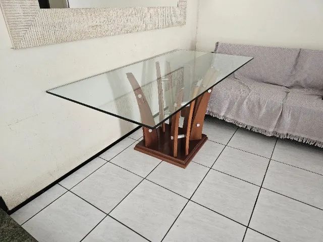 Mesa de Jantar Vidro 15mm e base de madeira 180x90 - Foto 2