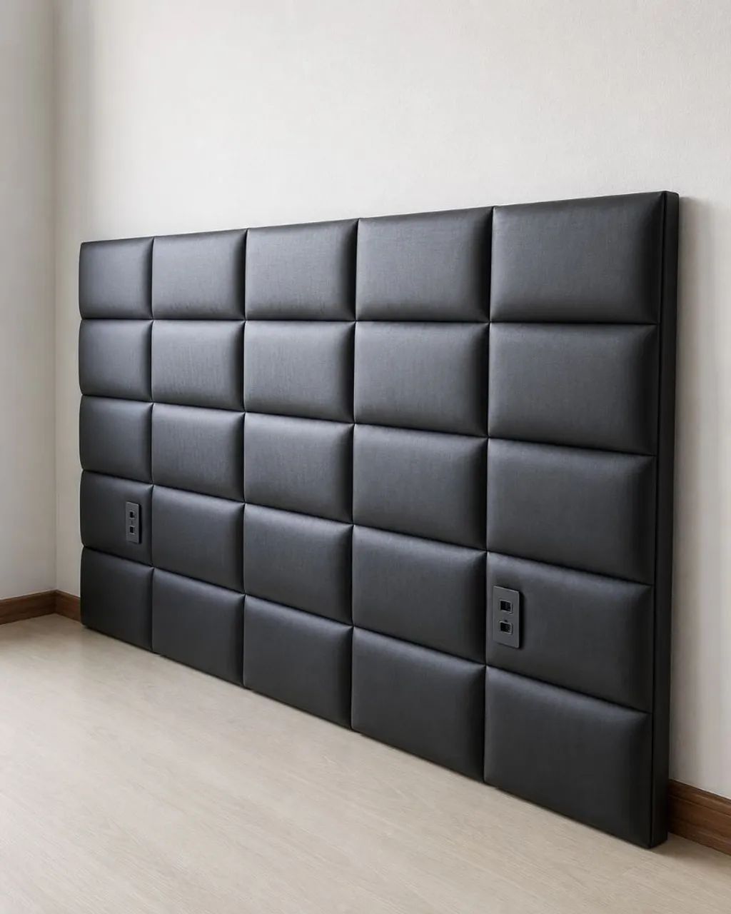 Cabeceira de Cama Estofada Preta 3 Metros - 2 Módulos com Tomadas - Foto 2