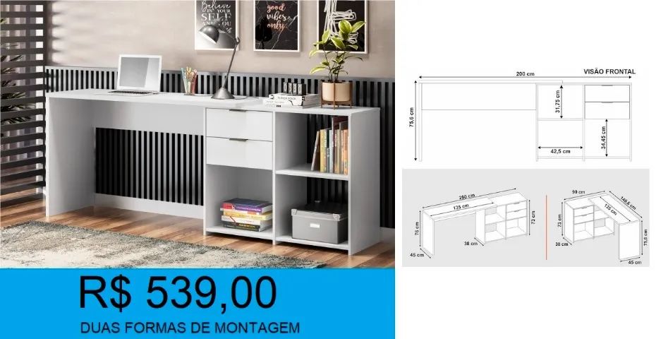 Escrivaninha duas formas de montagem, com duas gavetas - temos a pronta entrega  - Foto 2
