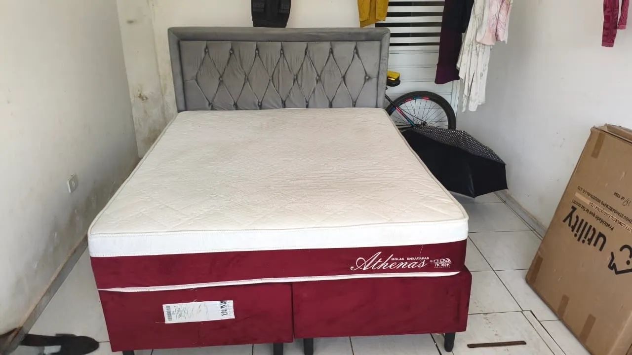 Cama Box Queen Molas Ensacadas + Cabeceira Estofada - Foto 5