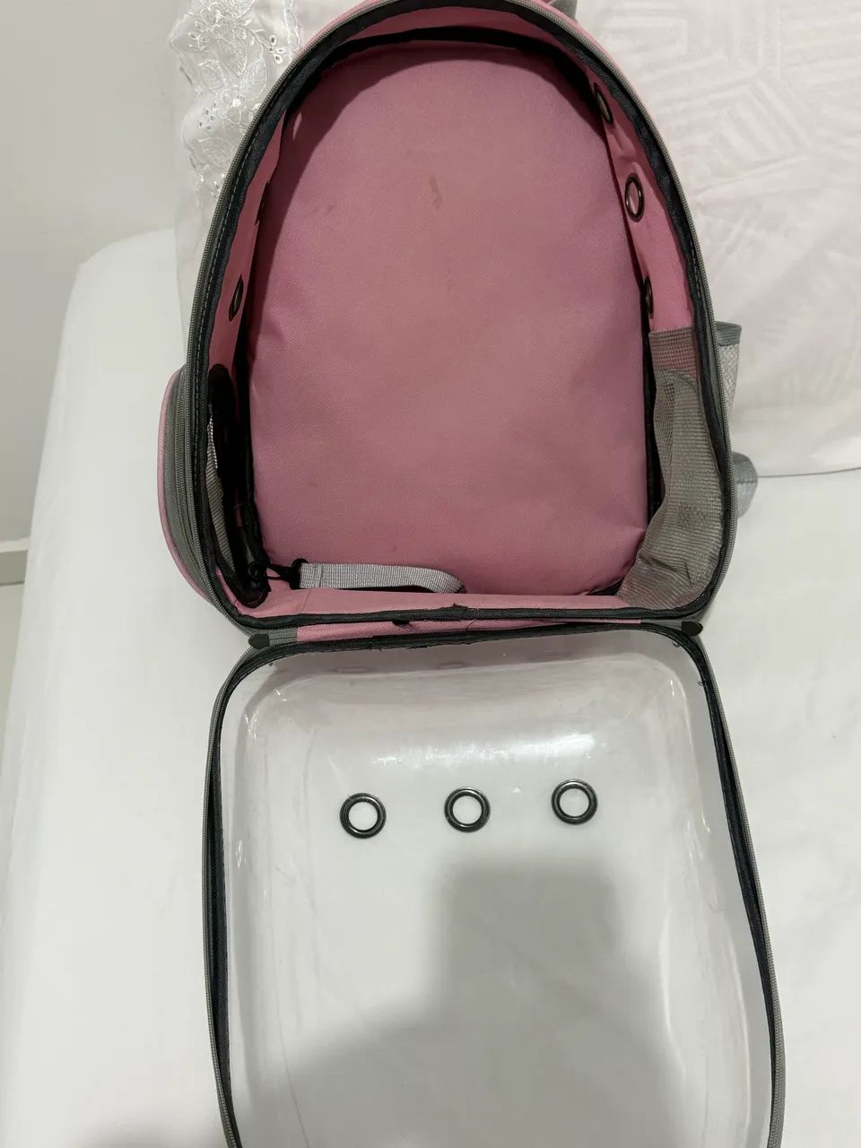 Bolsa de transporte para pet de até 5 kg - cor rosa.