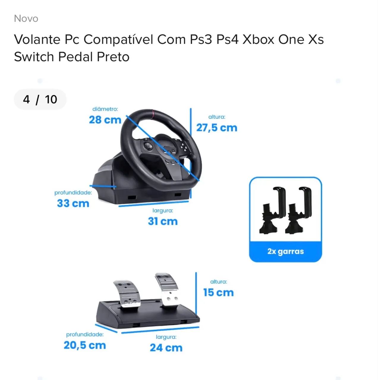 Volante compatível PS3,PS4,Xbox switch com pedal preto - Foto 5