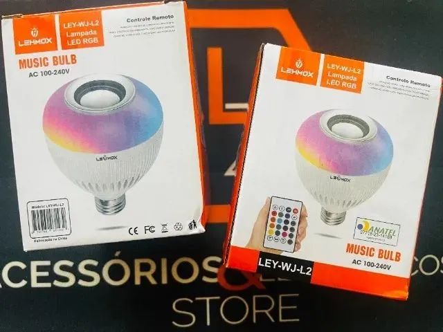 Lâmpada Caixa de Som Bluetooth - Leds - Troca de Cores + Controle