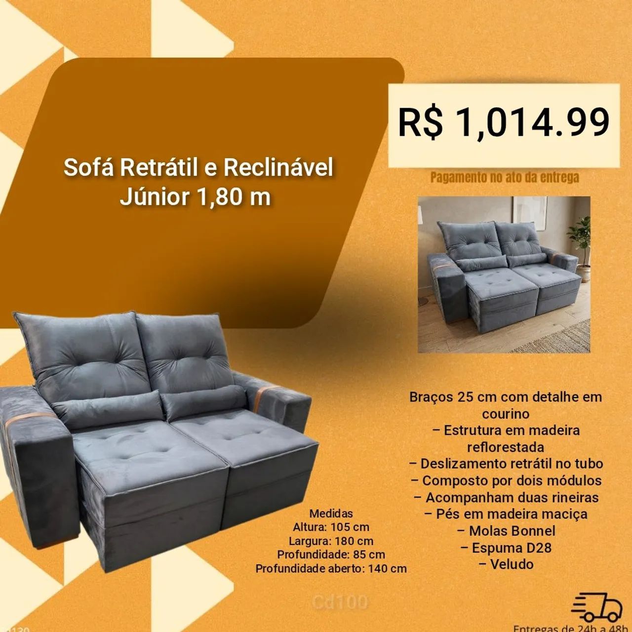 Sofá Retrátil e Reclinável Júnior 1,80m