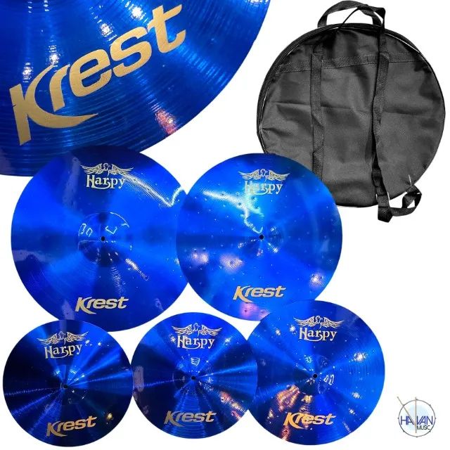 Kit Completo de Pratos Haypy Color BLUE by Krest c/ Bag de Bateria