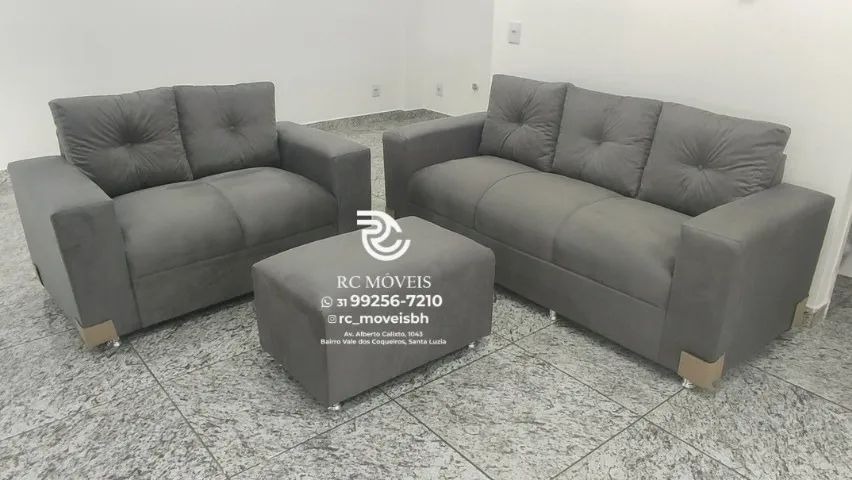 Sofá 2 e 3 assentos com Puff Material suede D33 Confortável Direto da Fábrica - Foto 2