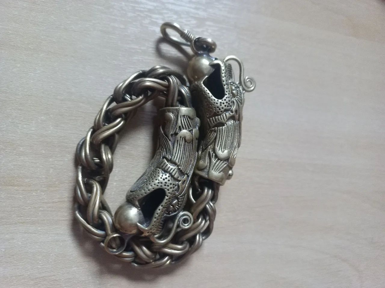 PULSEIRA ARTESANAL (Prata  950 - 95%) CABEÇAS DE DRAGÃO PROTEÇÃO E PROSPERIDADE  96g 25cm - Foto 4
