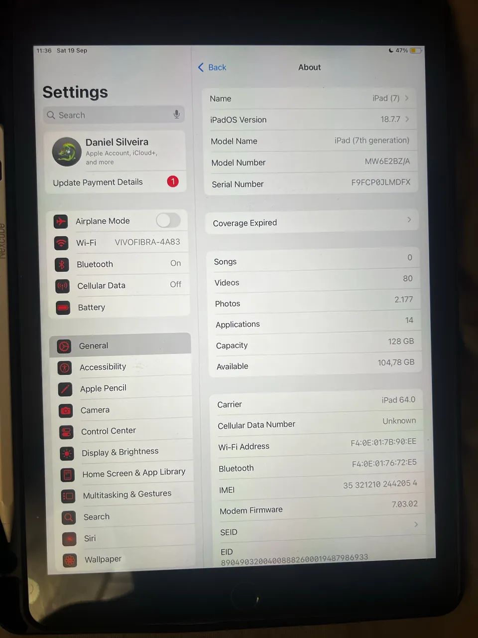 iPad 7 wi-fi + celular 128gb + acessórios  - Foto 2