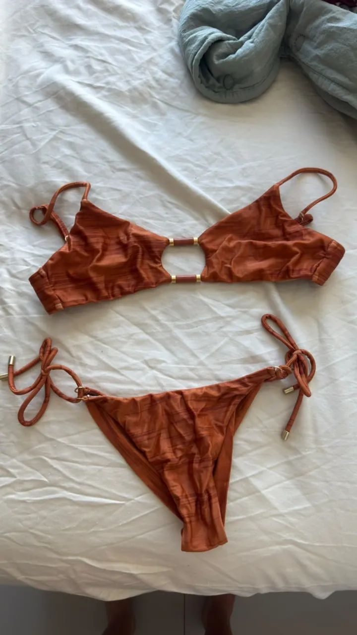 Biquíni ViX Terracota Listrado - Top M e Calcinha P