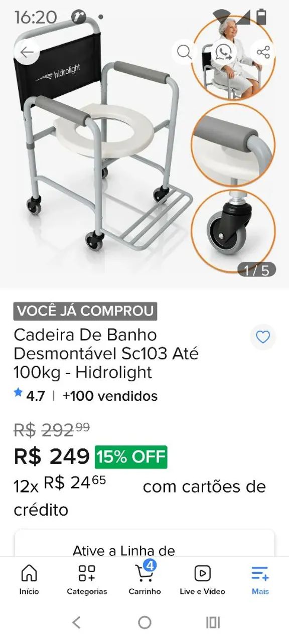 Cadeira de banho desmontável NOVA na caixa - Foto 2