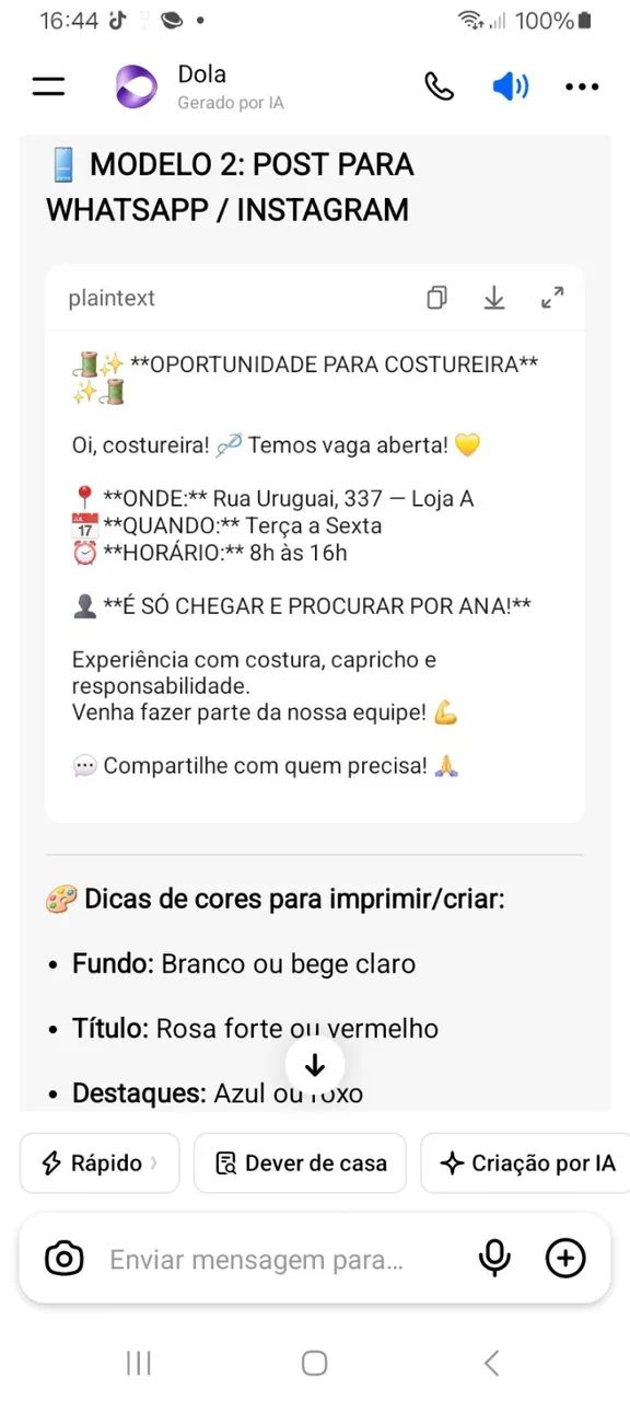 Precisa se de costureira *